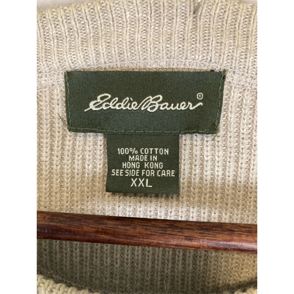 Coastal Grandpa Eddie Bauer Mens XXL Beige Ribbed Cotton Crew Neck Sweater‎